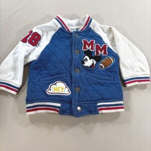 Disney Mickey Mouse Varsity Jacket 9-12M Blue White Quilted Snap‎ Front Infant